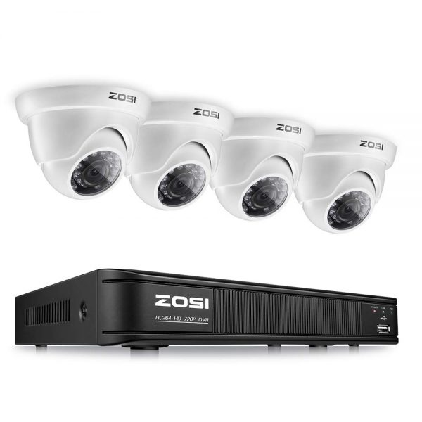 ZOSI 8-Channel HD-TVI 720P Video Security Camera System ,1080N Surveillance DVR Recorder and (4) 1.0MP 720P(1280TVL) Weatherproof Outdoor/Indoor Dome CCTV...