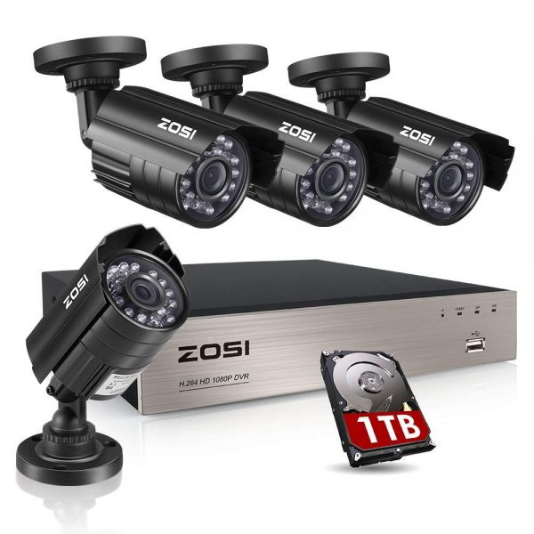 ZOSI 8CH Security Camera System HD-TVI Full 1080P Video DVR Recorder with 4X HD 1920TVL 1080P Indoor Outdoor Weatherproof CCTV Cameras 1TB Hard Drive,Motion...
