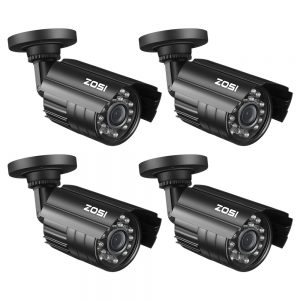 ZOSI 4 Pack Bullet Fake Security Camera with Red Light,Dummy Surveillance Camera Outdoor Indoor Use,Wireless Simulate Cameras for Home Security