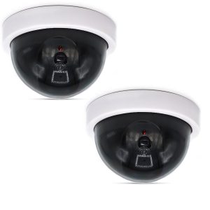 WALI Dummy Fake Security CCTV Dome Camera with Flashing Red LED Light (SDW-2), 2 Packs, White