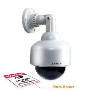 Fake Security Camera, Dummy Camera Dome Shaped Decoy Realistic Look Surveillance System + Bonus Warning Sticker Indoor/Outdoor Use, Perfect for Businesses &...