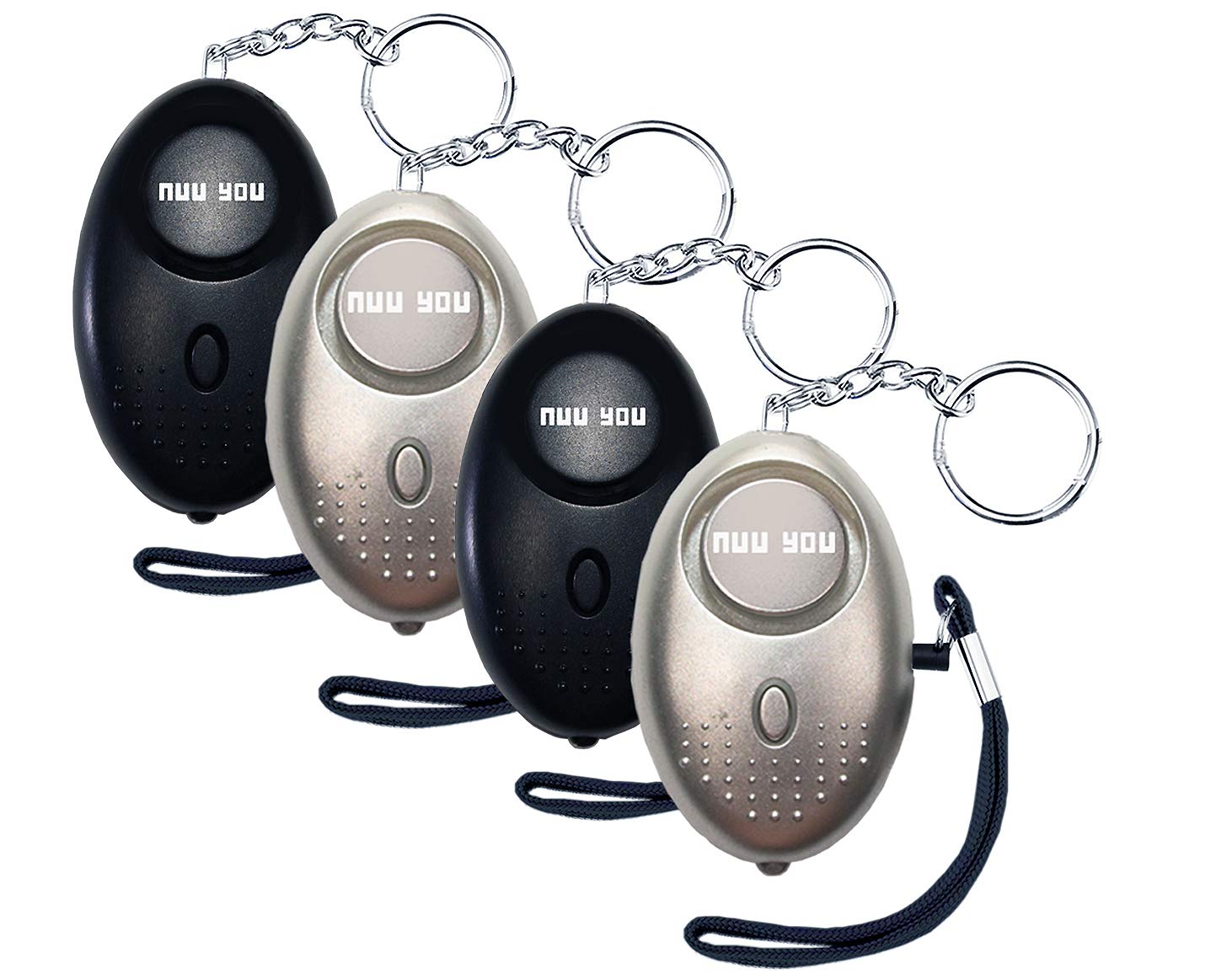 Qoosea 140DB Safe Sound Personal Alarm with LED Flashlight Self Defense Keychain Set for Kids Women Elderly Students Personal Alarms for Women Black/Silver/Purple 3 Pack