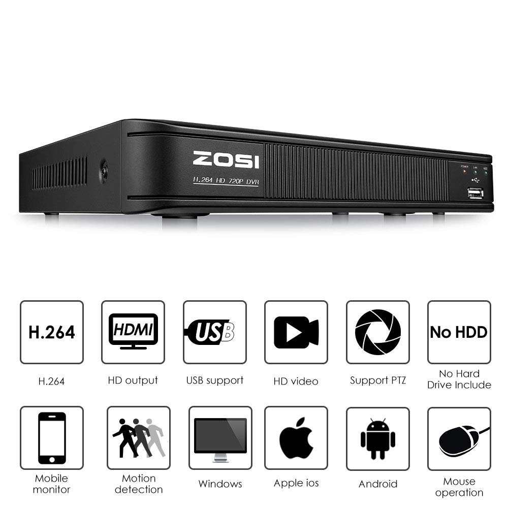 ZOSI 720p 8 Channel HD-TVI 1080P Lite Video Surveillance DVR Recorders with Hard Drive 1TB Hybrid Capability 4-in-1 Analog/AHD/TVI/CVI QR Code Scan Remote Access Renewed Motion Detection 